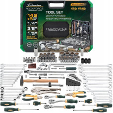 Rockforce Zestaw narzędzi 142+6el. 1/4'', 3/8'' i 1/2'' (6-kątnych i 12-kątnych) (4-36mm)