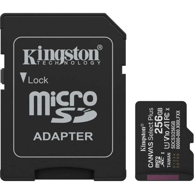 Kingston Technology Canvas Select Plus Gen3 256 GB MicroSDXC UHS-I Klasės 10