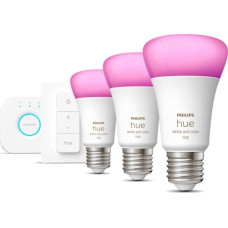 Philips Hue White and colour ambience Stardikomplekt: 3 E27 nutikat pirni (1100) + h&auml;mardusl&uuml;liti