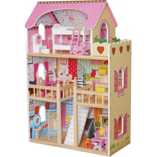 Upominkarnia Domek dla lalek drewniany Led XXXL 60x33x90 cm - 3 lalki , kotek i piesek
