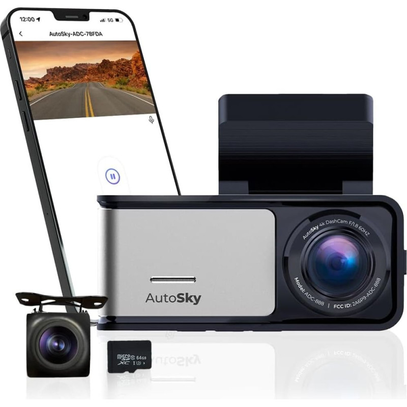 Noname AutoSky 4K Dash Cam Pro Front 4K + Rear 1080P GPS ADC888
