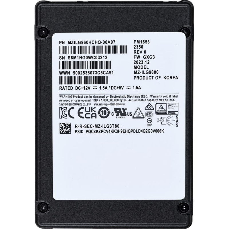 Samsung Semiconductor SSD Samsung PM1653 960GB 2.5" SAS 24Gb/s MZILG960HCHQ-00A07 (DWPD 1)
