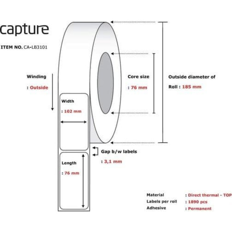 Capture Label 102x76, Core 76,