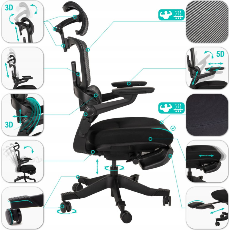 Songmics Nario-500 Niezwykle ergonomiczny fotel biurowy z podn&oacute;żkiem i pełną regulacją