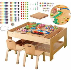 Masterkidz Drewniany St&oacute;ł Edukacyjny + Akcesoria Stem Wall + 563 Klock&oacute;w