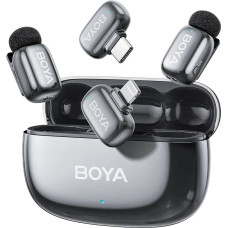 Boya Microphone Wireless Mini 2-01 2.4GHz, AI Powered Noise Cancellation with 2 transmitters and 2 receivers (Type-C and Lightning) Space Gray EU