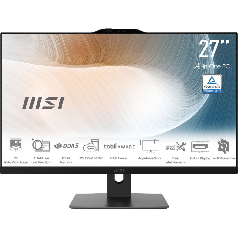 MSI Modern AM272P 1M-845EU Моноблок Intel Core 7 150U 68,6 cm (27") 1920 x 1080 пикселей ПК все в одном 16 GB DDR5-SDRAM 1 TB Твердотельный накопитель (SSD) Windows 11 Pro Wi-Fi 6E (802.11ax) Черный