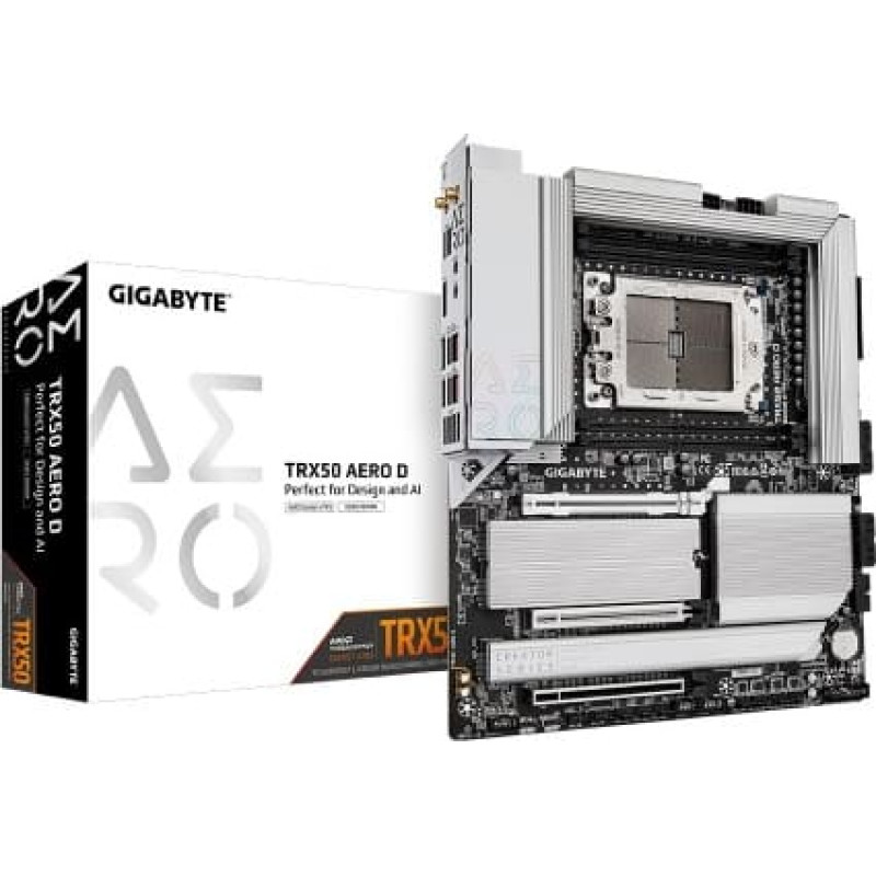 Gigabyte TRX50 AERO D Motherboard - Supports AMD Ryzen Threadripper 9000 Series CPUs, 16+8+4 Phases Digital VRM, up to 7800MHz DDR5 (OC), 3xPCIe 5.0 + 1xPCIe 4.0 M.2, Wi-Fi 7, 10GbE LAN, USB4