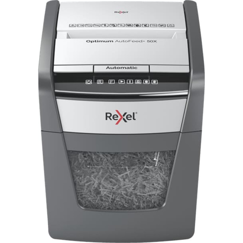 Rexel Optimum AutoFeed+ 50X измельчитель бумаги Перекрестная резка 55 dB 22 cm Черный, Серый