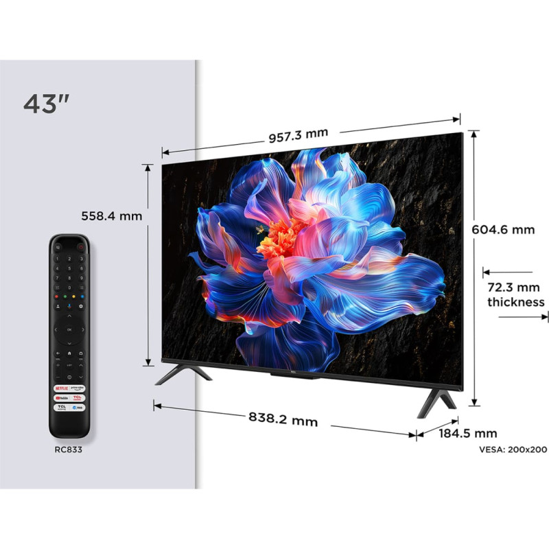 TCL P6K 43P6K televizorius 109,2 cm (43") 4K Ultra HD Smart TV &bdquo;Wi-Fi&ldquo; Metalinis