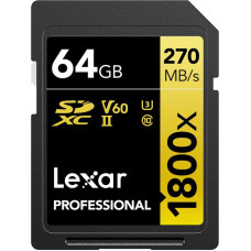 Lexar memory card SDXC 64GB Professional 1800x UHS-II U3 V60