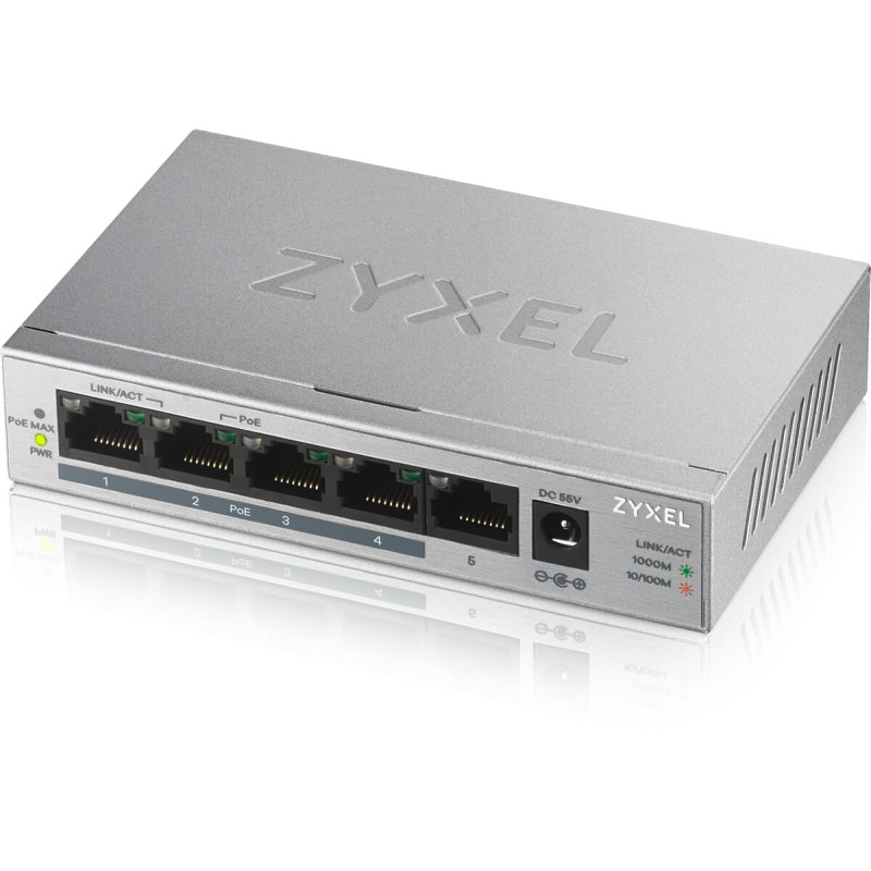 Zyxel GS1005HP Nepārvaldīts Gigabit Ethernet (10/100/1000) Power over Ethernet (PoE) Sudrabs