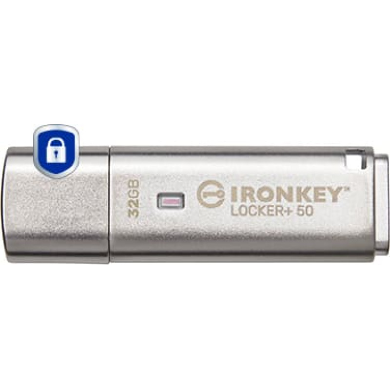 Kingston Technology IronKey Locker+ 50 USB atmintukas 32 GB USB A tipo 3.2 Gen 1 (3.1 Gen 1) Sidabras