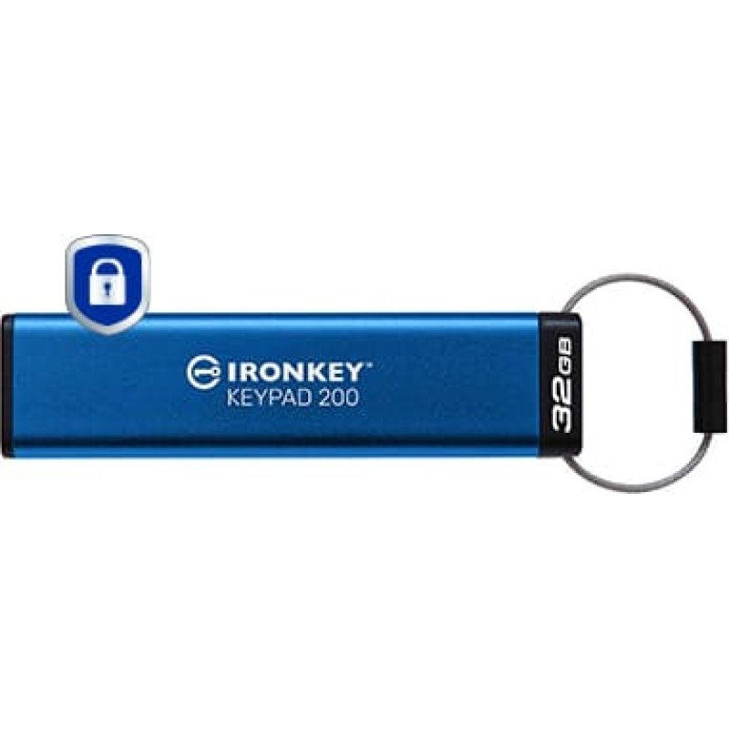 Kingston Technology IronKey Keypad 200 USB atmintukas 32 GB USB A tipo 3.2 Gen 1 (3.1 Gen 1) Mėlyna