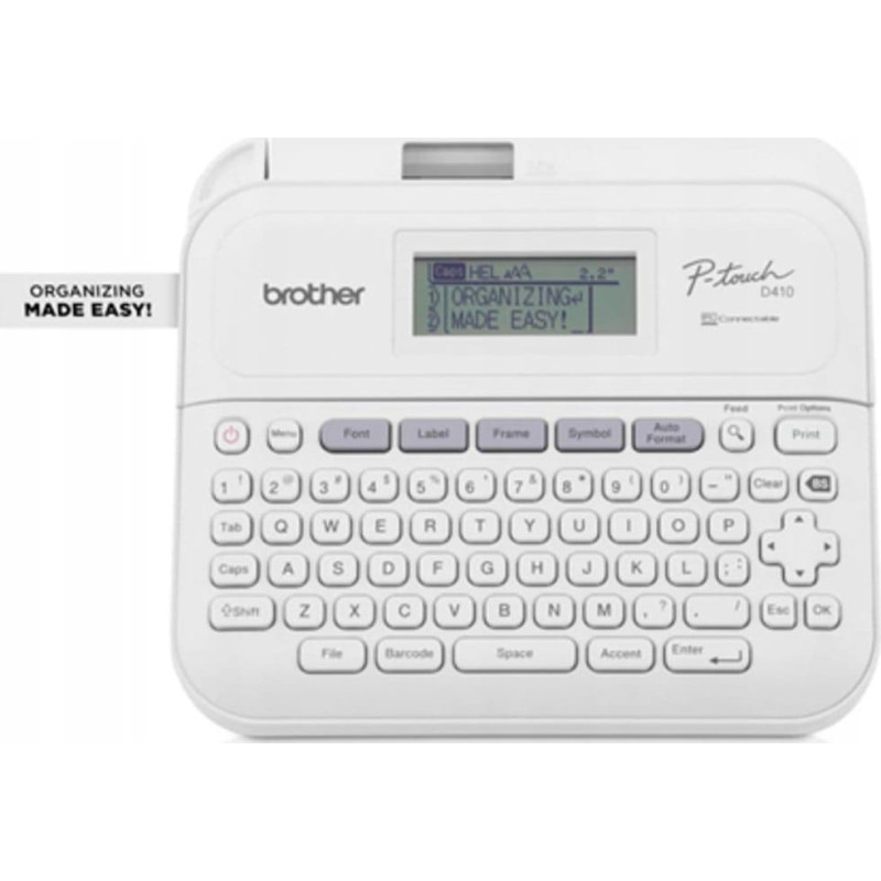 Brother Drukarka etykiet Brother P-Touch PT-D410 - Beschriftungsgerat - s/w - Thermotransfer - 18 mm Breite - 180 dpi - bis zu 20 mm/Sek. - USB - Cutter - 5-zeiliger Druck, Druckvorschau, Spiegelschrift, Vertikaler Druck - Grau, weiss