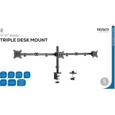 Deltaco Triple Desk Mount, tilt, swivel, rotate, 13-27'', 7 kg