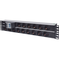 Intellinet 19" 2U Rackmount 15-Output Power Distribution Unit (PDU), EU CEE 7/3 Outlets, With Double Air Switch, Built-in 3 m (10 ft.) Power Cord with EU CEE 7/4 Plug