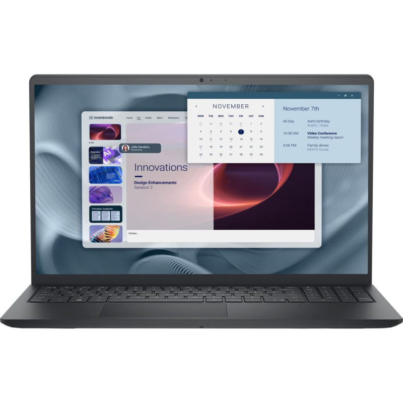 Dell Pro 15 Essential PV15250 Intel Core 3 100U Knyginis kompiuteris 39,6 cm (15.6") &bdquo;Full HD&ldquo; 8 GB DDR5-SDRAM 512 GB SSD Wi-Fi 6 (802.11ax) Windows 11 Pro Juoda