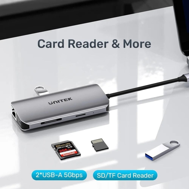 Unitek ACTIVE HUB USB-C 2X HDMI 4K, RJ45, PD 100W