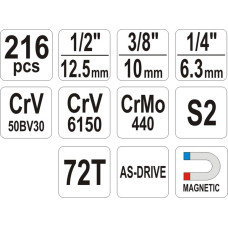 Yato YT-38841 1/4", 3/8", 1/2" Socket wrench set