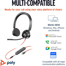 Poly HP Poly Blackwire 3325 Stereo Microsoft Teams Certified USB-C Headset +3.5mm Plug +USB-C/A Adapter