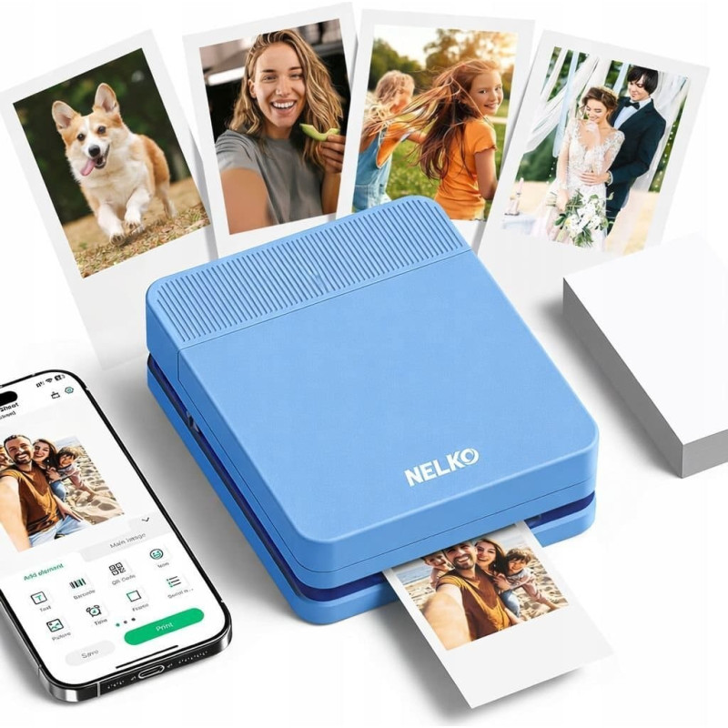 Loveinstant Drukarka Bluetooth Nelko Pp03 Druk Zdjęć Kolor 600dpi Do Telefonu Smartfona Pp03 / Niebieski