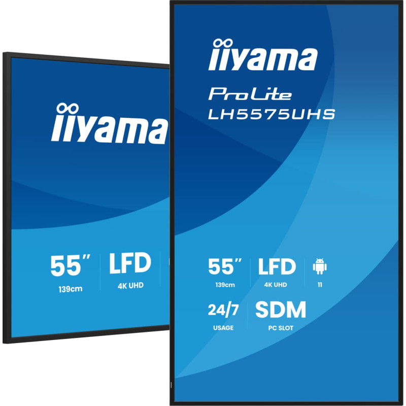 Iiyama LH5575UHS-B2AG ženklų ekranas Skaitmeninis informacinis plok&scaron;čias ekranas 138,7 cm (54.6") LCD &bdquo;Wi-Fi&ldquo; 500 cd/m&sup2; 4K Ultra HD Juoda Integruotas procesorius Android 11 24/7