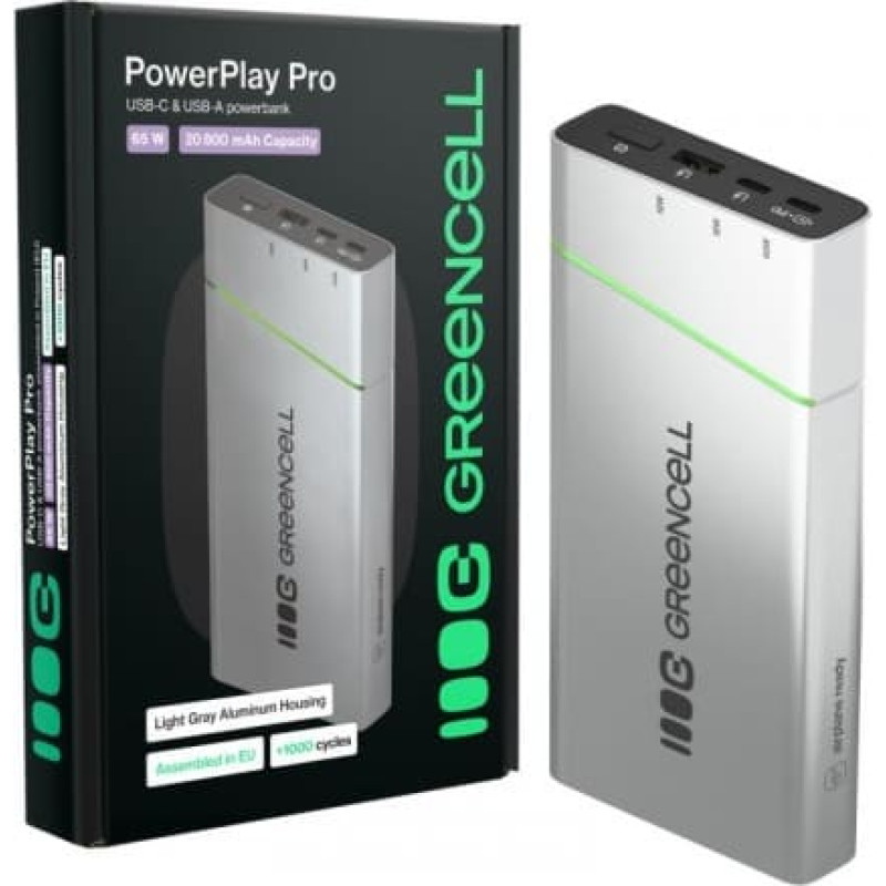 Green Cell PBPLGC20P power bank Lithium-Ion (Li-Ion) 20800 mAh Aluminium, Black, Green, Light grey, Silver