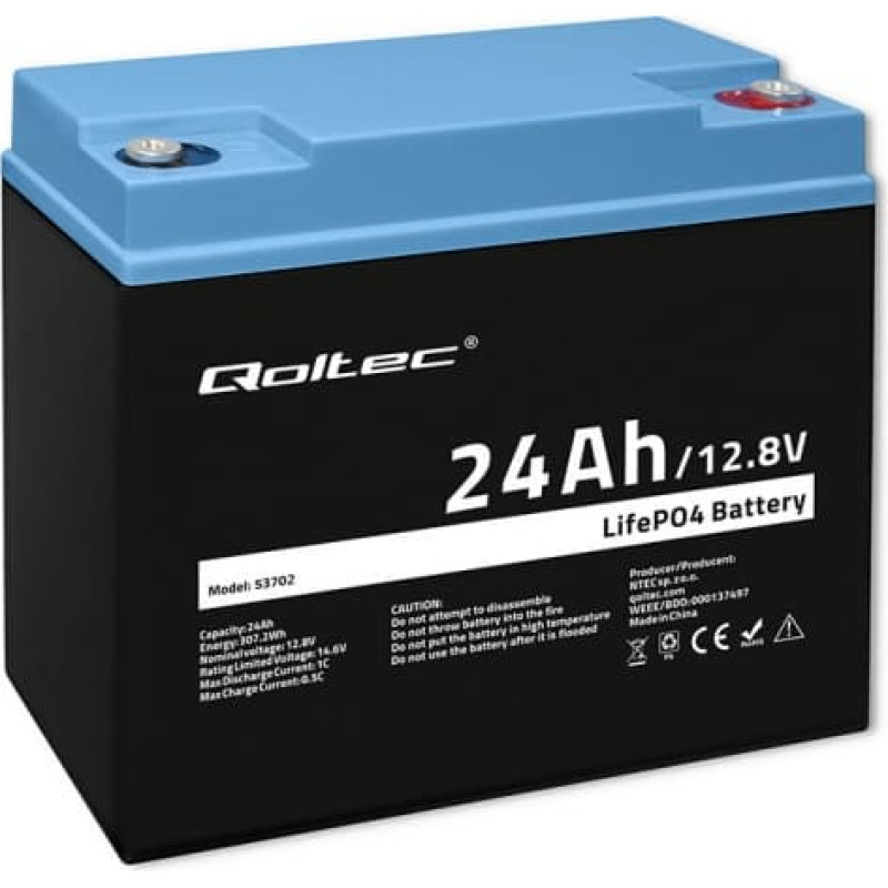 Qoltec LiFePO4 battery 12.8V, 24Ah, 307.2Wh,BM