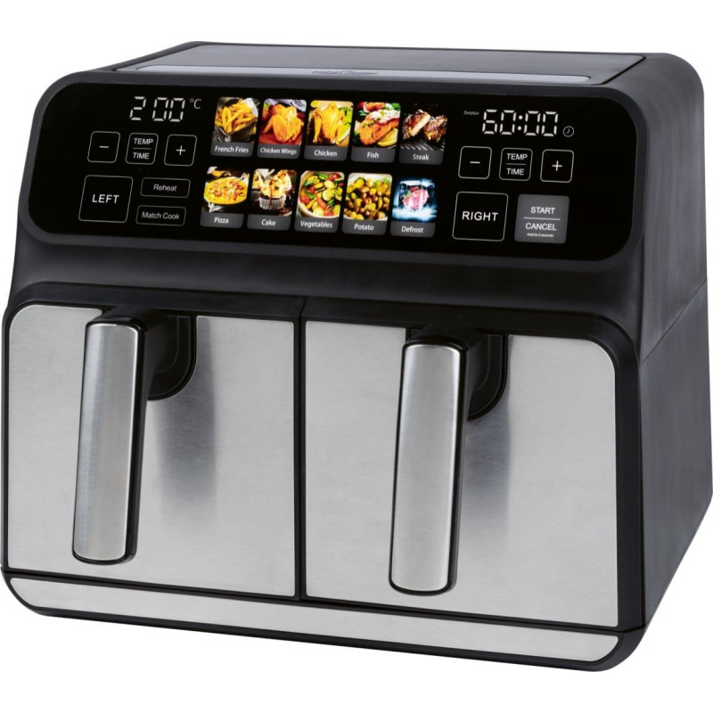 Proficook PC-FR 1287 H Double 8 L Stand-alone 2200 W Hot air fryer Black, Stainless steel