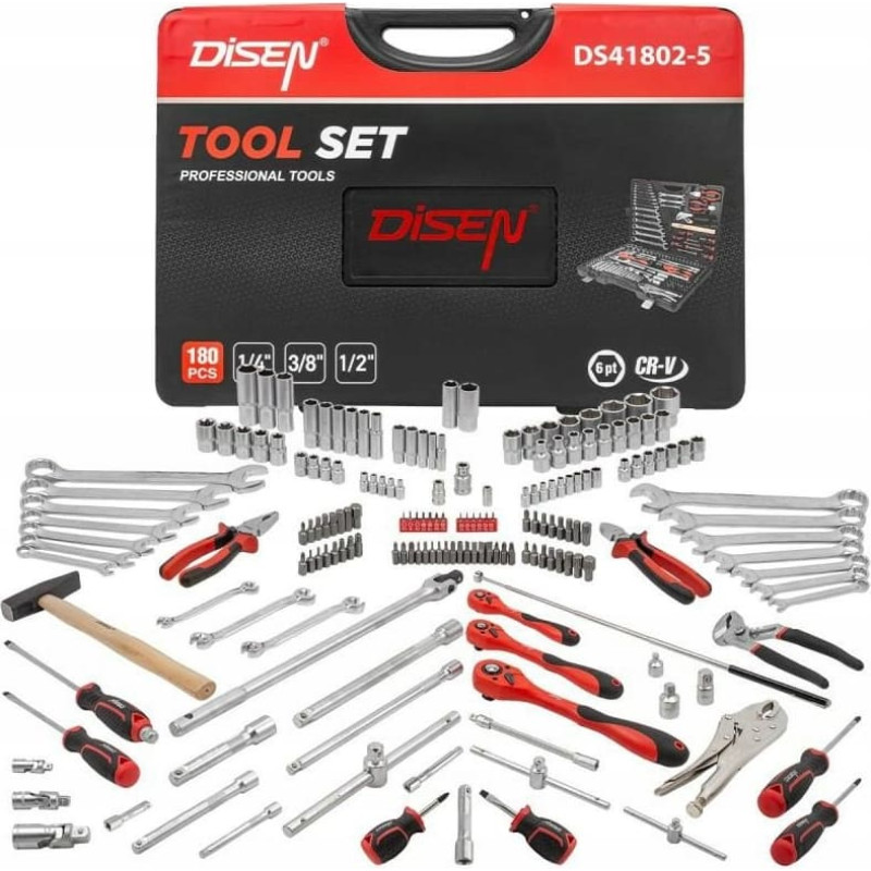 Noname Zestaw narzędzi 180el. 1/4'' i 3/8'' i 1/2'' (4-32mm) (6-kątnych)