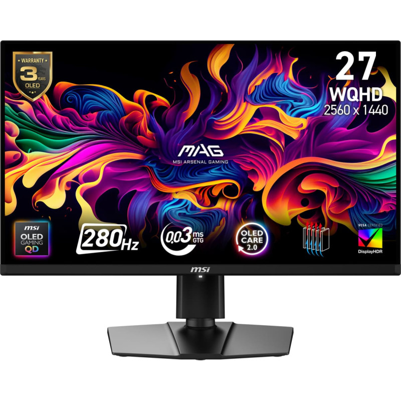 MSI MAG 271QP QD-OLED X28 kompiuterio monitorius 67,3 cm (26.5") 2560 x 1440 pikseliai Wide Quad HD Juoda