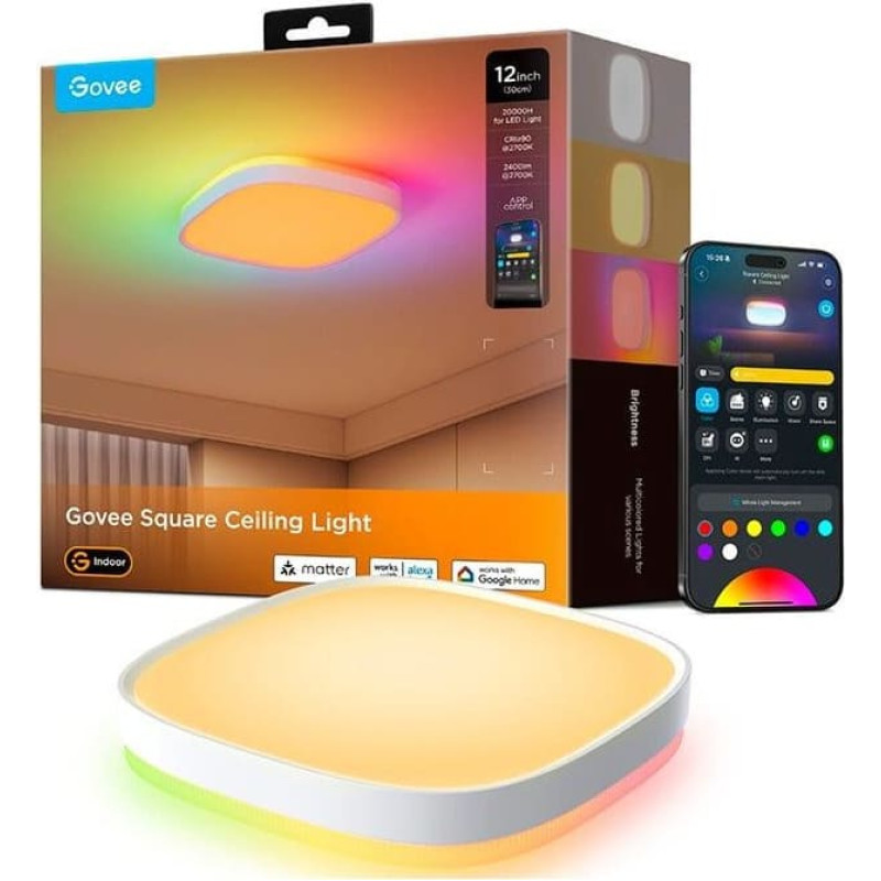 Govee 30cm RGBWW + RGBIC Smart I&scaron;manusis prie lubų tvirtinamas &scaron;viestuvas Wi-Fi/Bluetooth 28 W